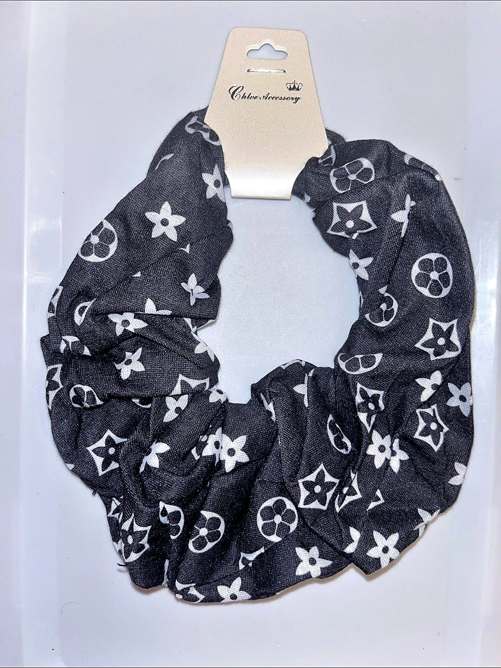 Floral Scrunchie in Black & White NWT